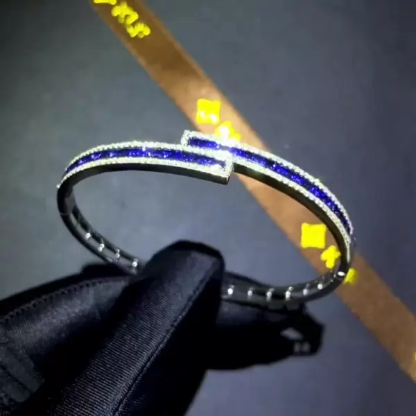 Princess&Round Cut White&Blue Sapphire Bracelet