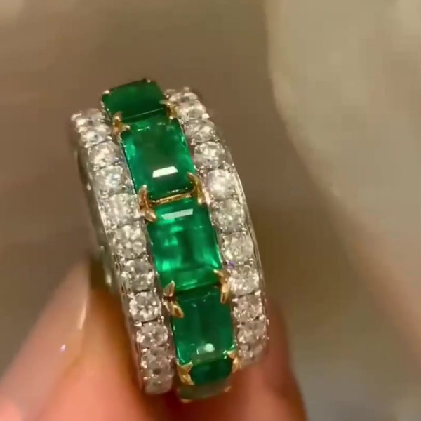 8.35ct Emerald Cut Green Sapphire Eternity Band