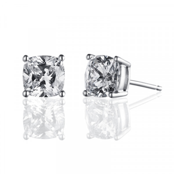 2 ct Cushion Cut  Stud Earrings in Sterling Silver