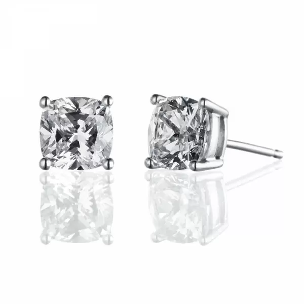 2 ct Cushion Cut  Stud Earrings in Sterling Silver