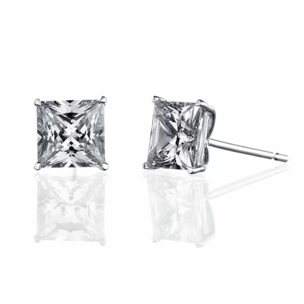 White sapphire stud earrings princess cut discount
