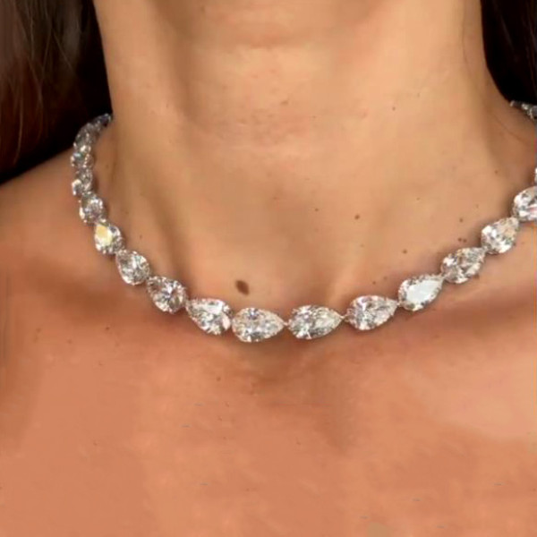 36CTW Pear Cut White Sapphire Tennis Necklace