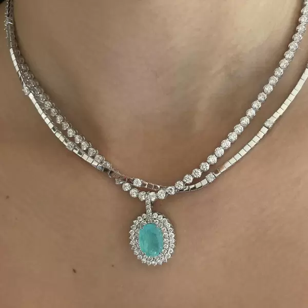 5.8ct Removable Paraíba Tourmaline Pendant With Tennis Necklace