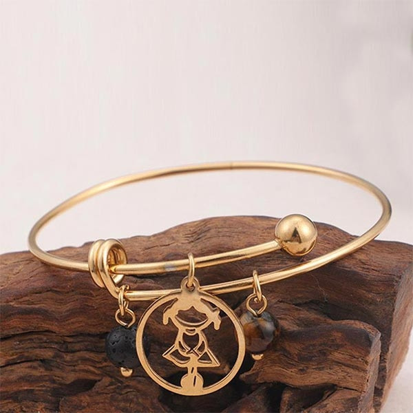 Yellow Gold Tone Bead Charm Bracelet in Stainless Steel