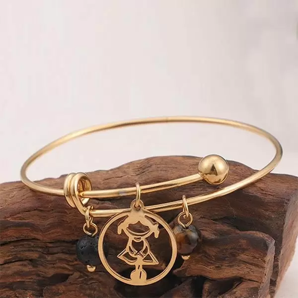 Yellow Gold Tone Bead Charm Bracelet in Stainless Steel