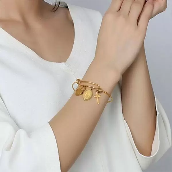 Gold Tone Charm Bracelet in Stainless Steel