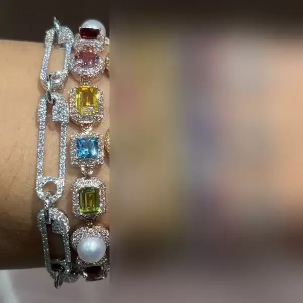 40ctw Multi-cut Multicolor Sapphire Halo Statement Bracelet