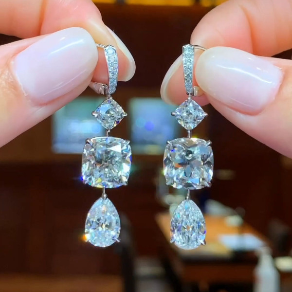 16CTW Cushion Cut White Sapphire Drop Earrings 