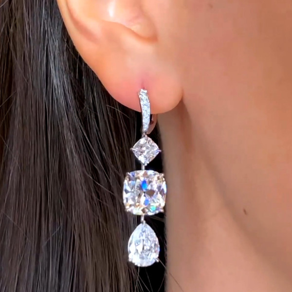 16CTW Cushion Cut White Sapphire Drop Earrings 