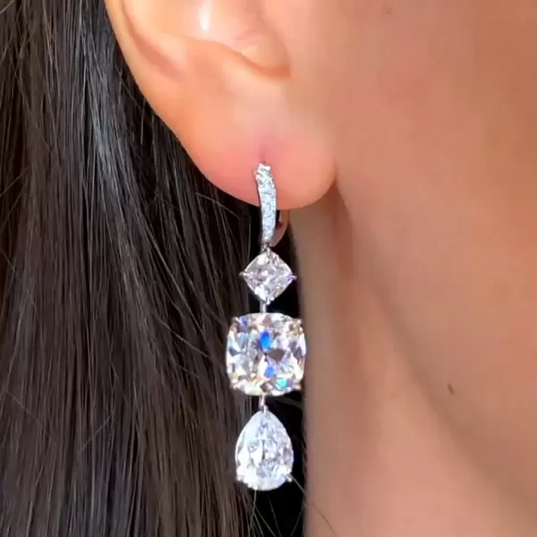 16CTW Cushion Cut White Sapphire Drop Earrings 