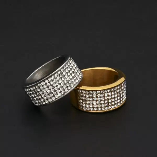 Micro Pave Setting Stainless Steel Men's Band Ring