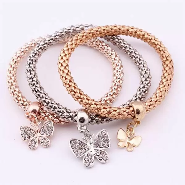 Butterfly Shape White Sapphire Tricolor Alloy Bracelet Set