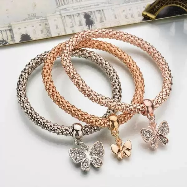 Butterfly Shape White Sapphire Tricolor Alloy Bracelet Set