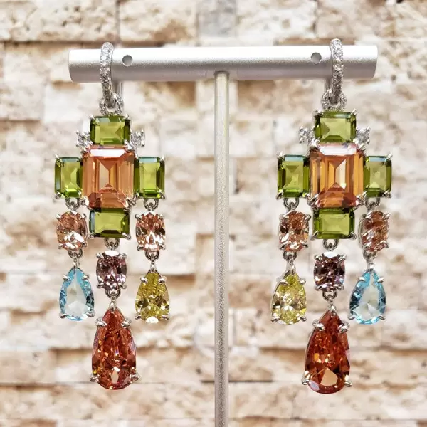 23ctw Multicolor Sapphire Statement Chandelier Earrings