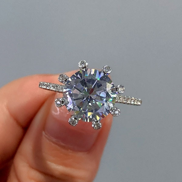 Round Cut White Sapphire Engagement Ring