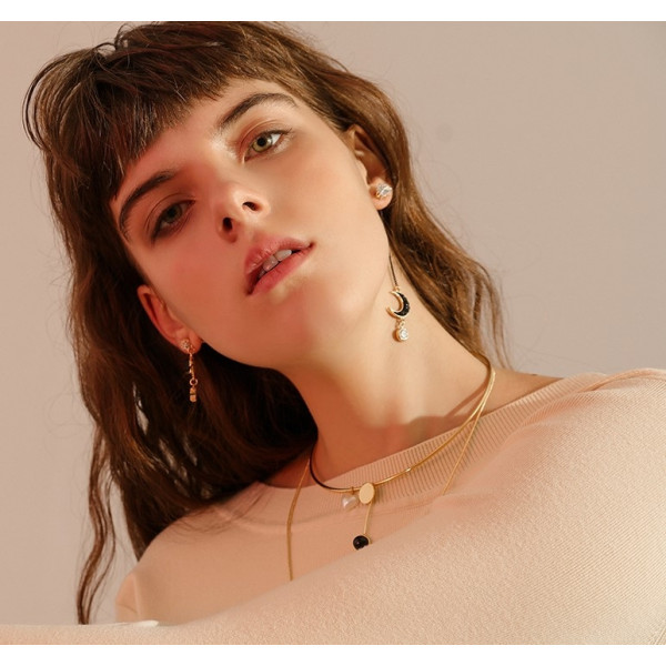Asymmetrical Star Moon Long Stud Earrings