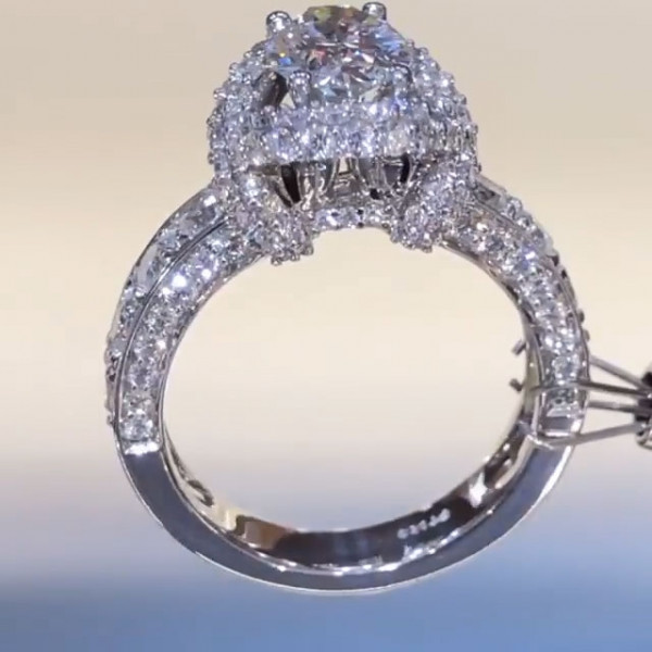 Handmade Cross Halo 1.5CT Oval Cut Engagement Ring