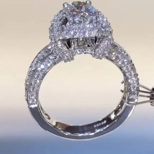 Handmade Cross Halo 1.5CT Oval Cut Engagement Ring