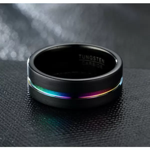 8mm Black Tungsten with 7-Coloful Fashion Men's Ring Band