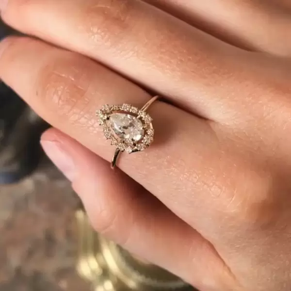 Handmade Halo Design 0.75 CT Pear Cut Engagement Ring