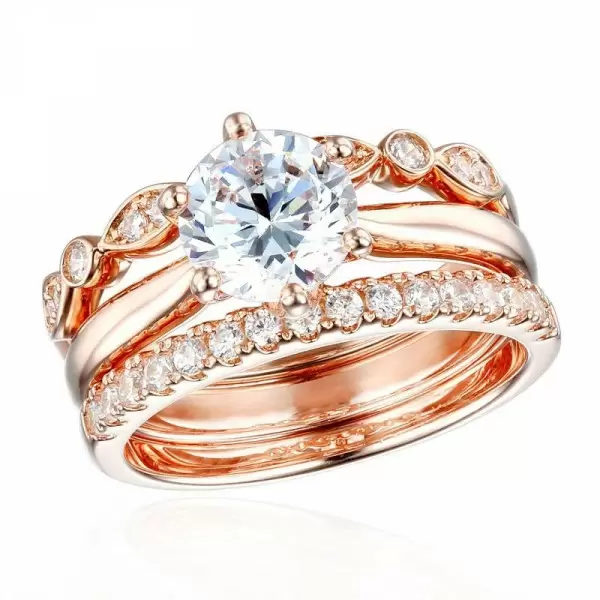 Handmade Rose Gold Color 1 Ct Brilliant Cut Ring Set