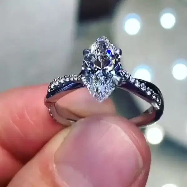 Handmade 1.70ct Marquise Solitaire Ring with Intertwine Diamond Band
