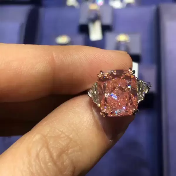 7ct Three-stone Cushion Cut Fancy Pink Diamond Engagement Ring