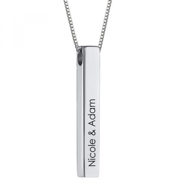 Platinum&Gold&Rose Gold Engraved 3D Bar Sterling Silver Necklace