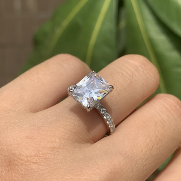 3.5ct Radiant Cut White Sapphire Engagement Ring