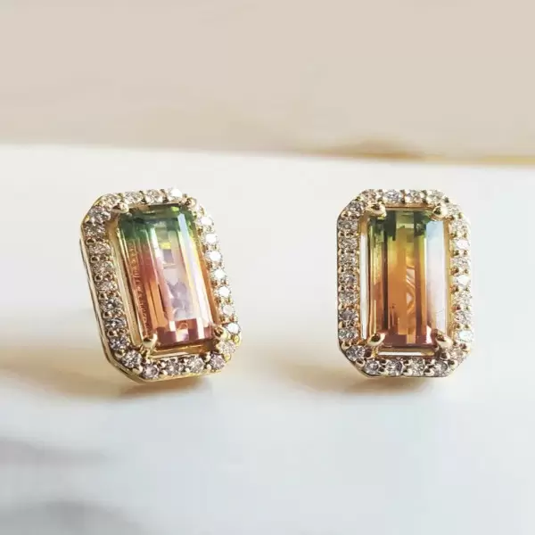 4ctw Halo Bicolor Tourmaline Stud Earrings