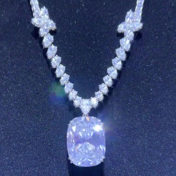16ct Cushion Cut White Sapphire Pendant Necklace