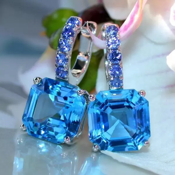 10CTW Asscher Cut Aquamarine Drop Earrings