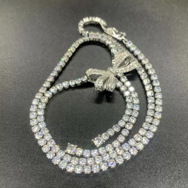 40ctw Round Cut White Sapphre Bowknot Tennis Necklace