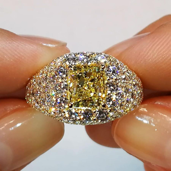 2ct Radiant Cut Yellow Sapphire Pave Engagement Ring