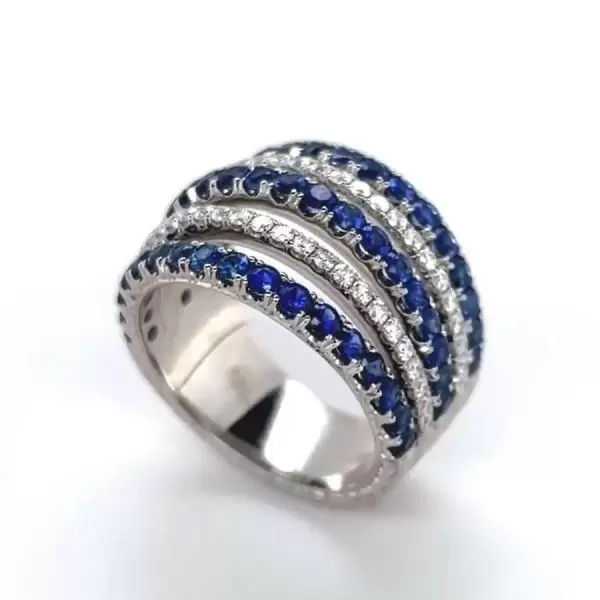Round Cut Sapphire Wide Wedding Band in Sterling Silver
