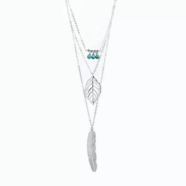 Feather & Leaf Detail Layered Chain Necklace