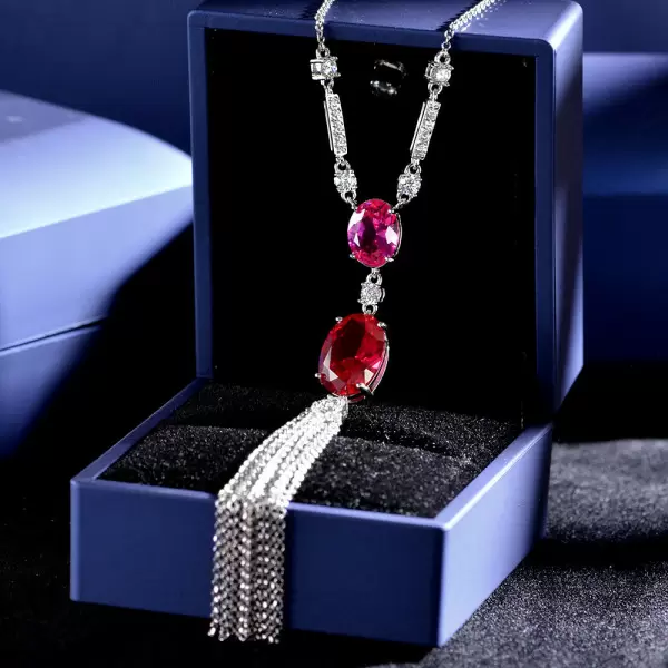 Vintage Oval Cut Ruby Fringe Necklace