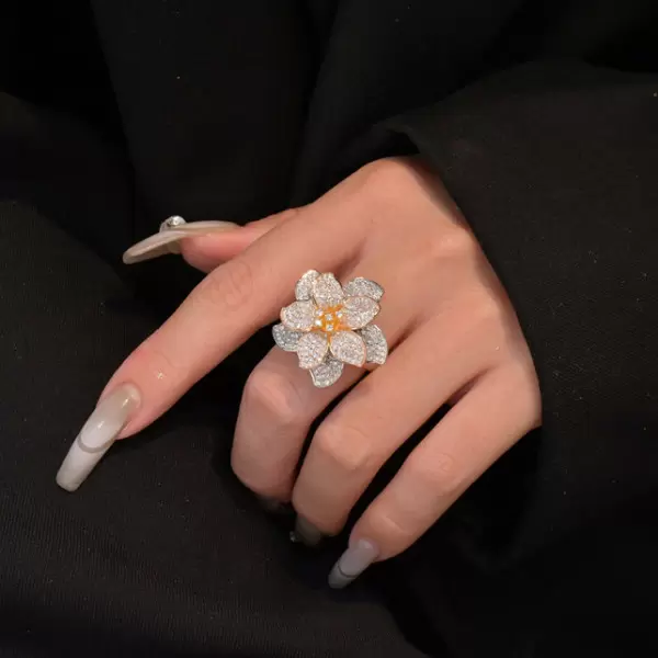 Three Tone Double Petals Cocktail Ring