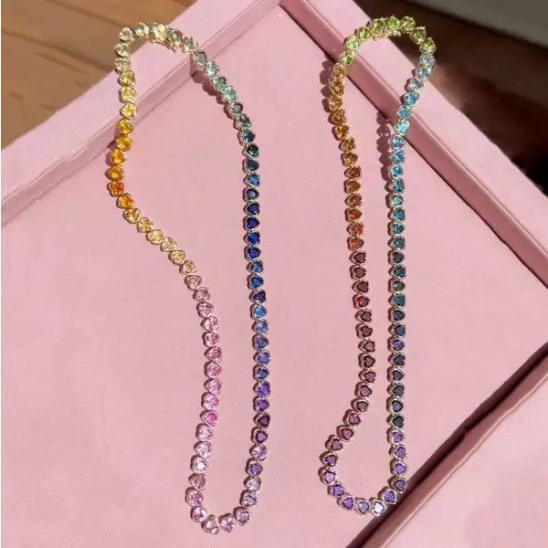 56ctw Heart Cut Multicolor Sapphire Rainbow Necklace