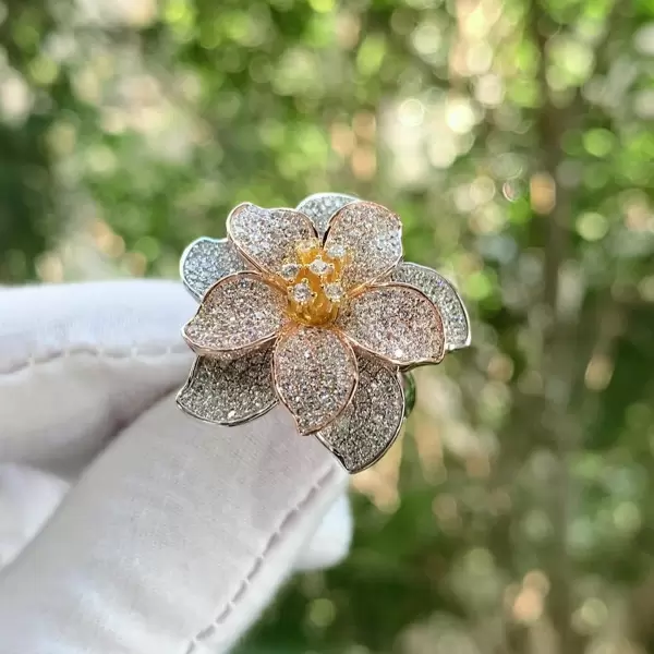 Three Tone Double Petals Cocktail Ring