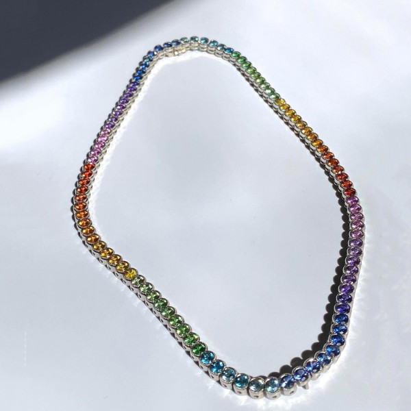 80ctw Round Cut Rainbow Sapphire Statement Necklace