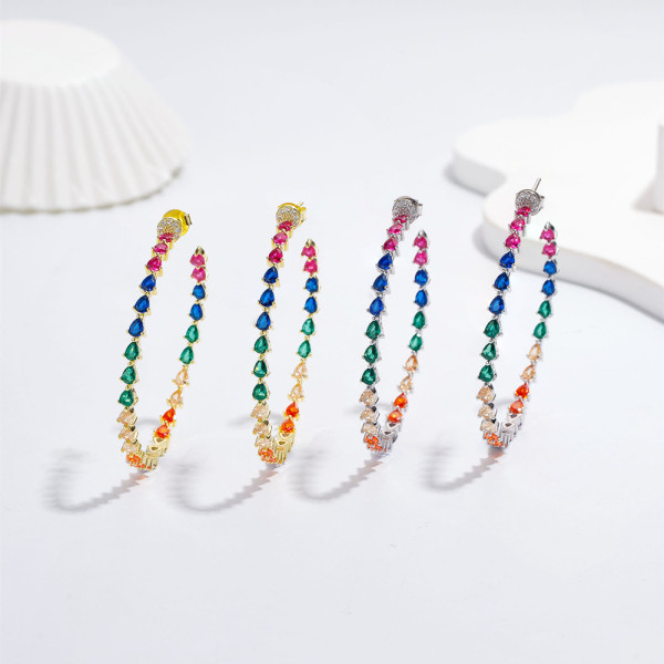 Pear Cut Rainbow Sapphire Hoop Earrings