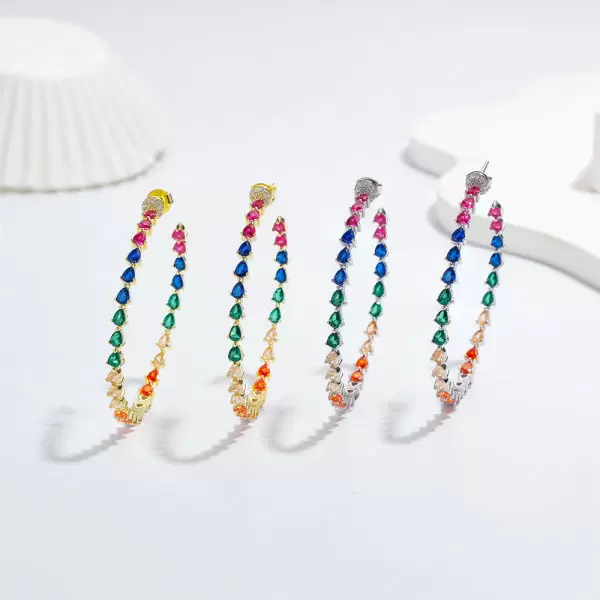 Pear Cut Rainbow Sapphire Hoop Earrings