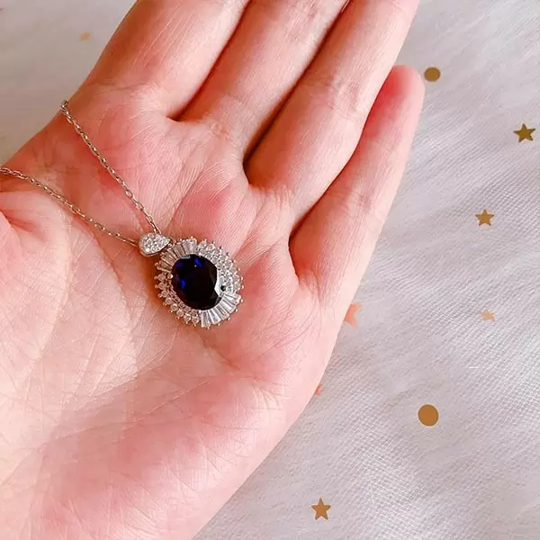Oval Cut Blue Sapphire Pendant Necklace
