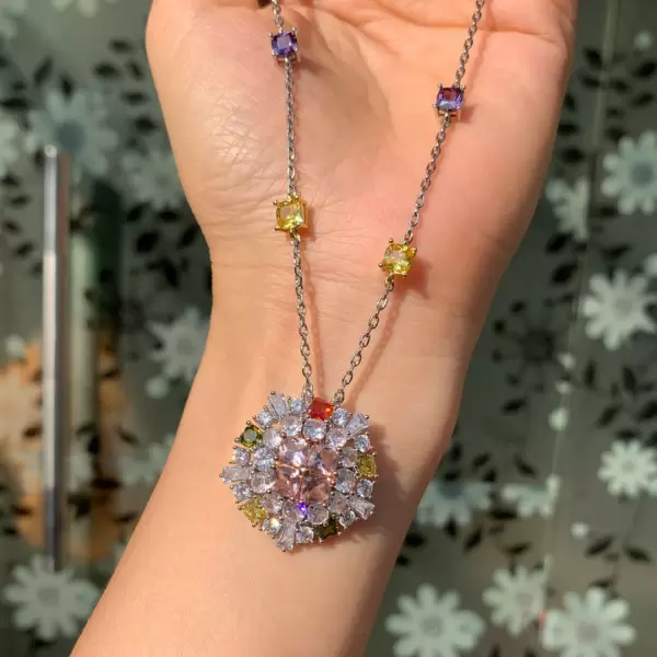 16ctw Cushion Cut Multicolor Sapphire Kaleidoscope Necklace