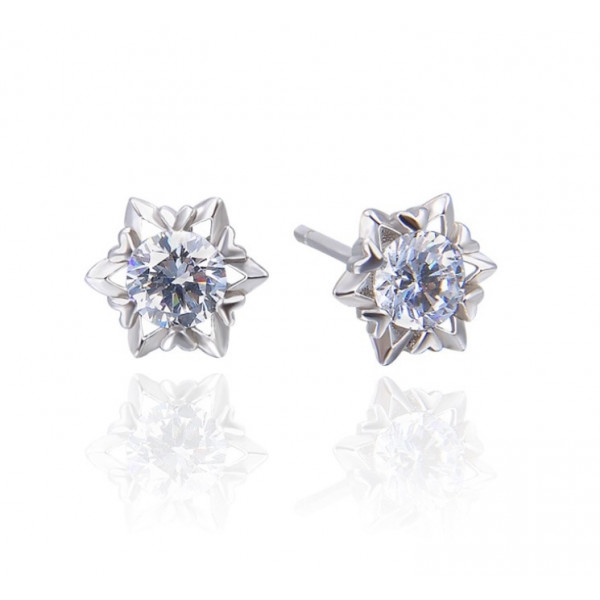 Handmade S925 Sterling Silver Snowflake Round Cut Ear Studs