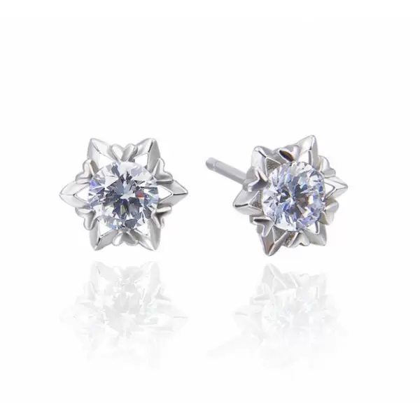 Handmade S925 Sterling Silver Snowflake Round Cut Ear Studs