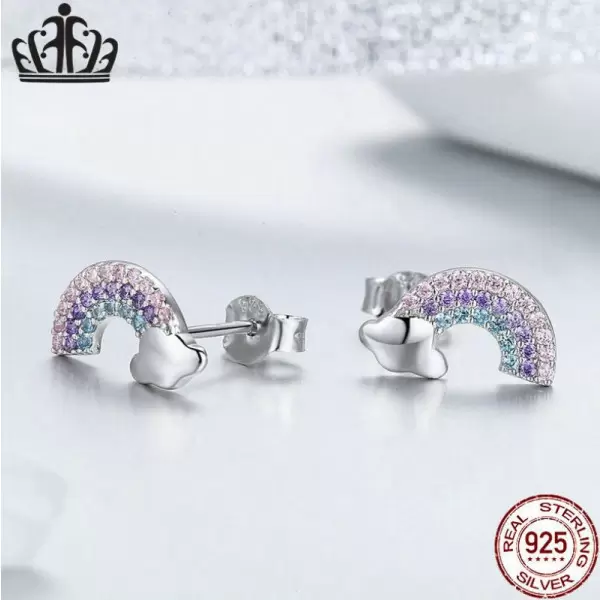 Handmade Rainbow S925 Sterling Silver Stud Earrings