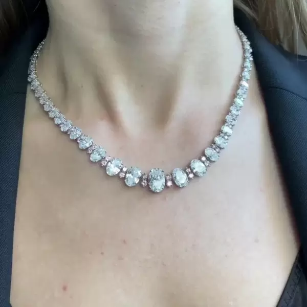 Round&Oval Cut White&Pink Sapphire Necklace