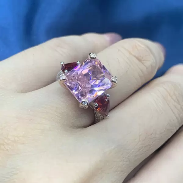 8ct Three-stone Radiant Cut Pink Sapphire Ring
